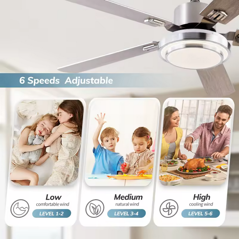 Ceiling fan with remote control and modern LED lighting